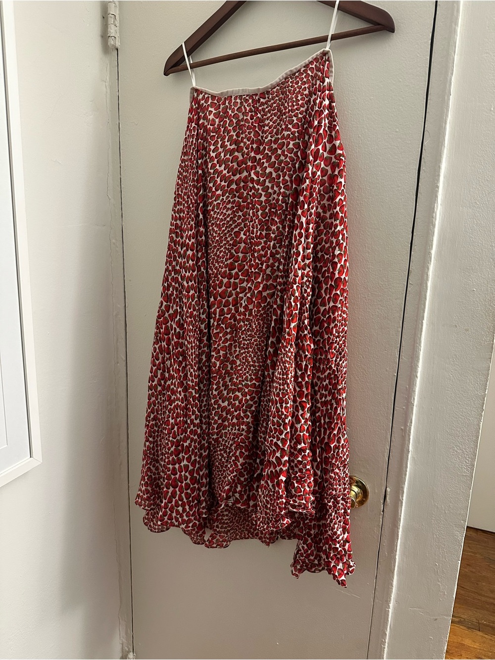 J. Crew Red and Cream Strawberry Printed Pleated Midi Skirt - Picture 2 of 3